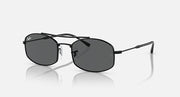 Ray-Ban sunglasses with dark oval lenses and black metal frame