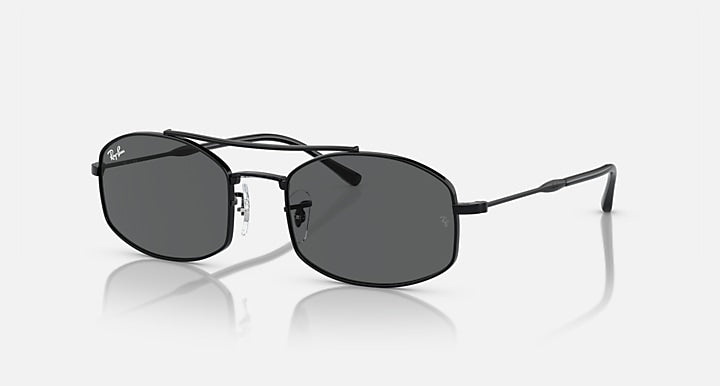 Ray-Ban sunglasses with dark oval lenses and black metal frame