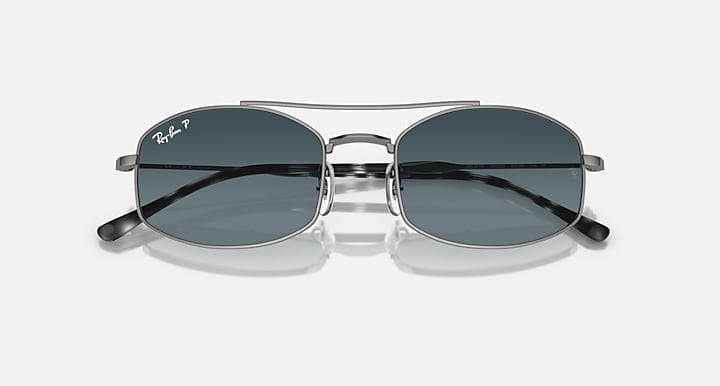 Ray-Ban RB3719 sunglasses with dark lenses and black frame front, silver bridge