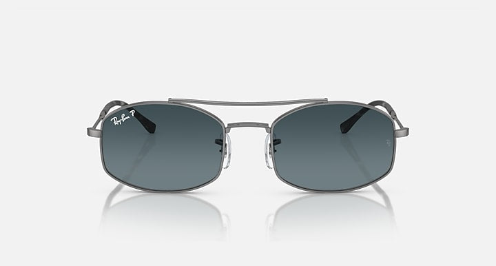 Ray-Ban RB3719 sunglasses with dark blue lenses and silver metal frame, front view