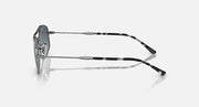 Ray-Ban RB3719 sunglasses with silver metal frame and striped black temples, side view