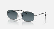 Ray-Ban RB3719 sunglasses with dark blue lenses and silver metal frame, side profile