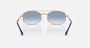 Ray-Ban RB3719 sunglasses with blue gradient lenses and rose-gold frame, navy temples
