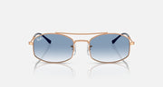 Ray-Ban RB3719 sunglasses with blue gradient lenses and rose-gold frame, front view