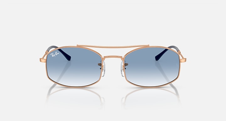 Ray-Ban RB3719 sunglasses with blue gradient lenses and rose-gold frame, front view