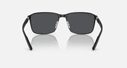 Square sunglasses with black frame and dark grey tinted lenses