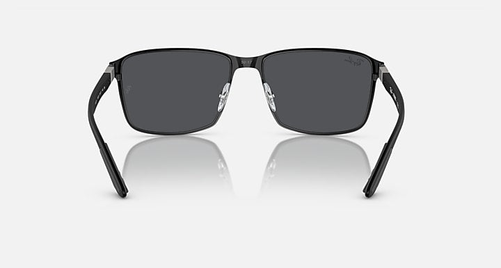 Square sunglasses with black frame and dark grey tinted lenses