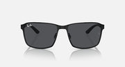 Square sunglasses with black frame and dark grey tinted lenses