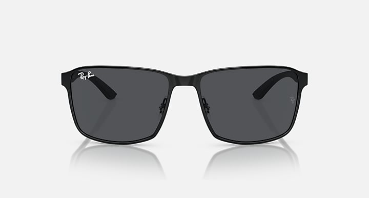 Square sunglasses with black frame and dark grey tinted lenses