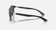 Side-view square sunglasses with matte black frame and dark grey tinted lenses