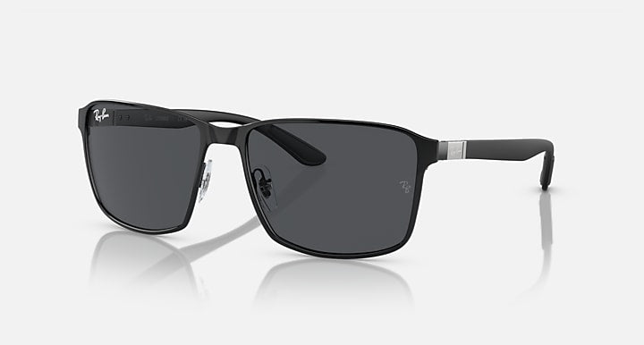 Square sunglasses with matte black frame and dark grey tinted lenses