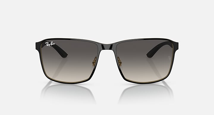 Square sunglasses with black frame and brown-tinted gradient lenses