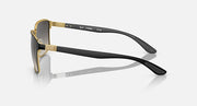 Side-view square sunglasses with black frame and gold-tone temples