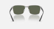 Ray-Ban square sunglasses with dark green lenses and gray-green frame