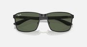 Ray-Ban square sunglasses with dark green lenses and dark front frame