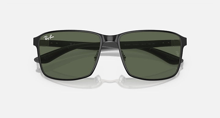 Ray-Ban square sunglasses with dark green lenses and dark front frame