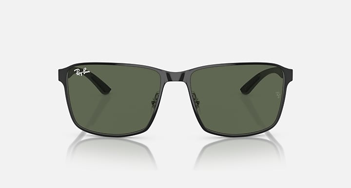 Ray-Ban square sunglasses with dark green lenses and dark front frame