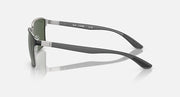Ray-Ban side view sunglasses with dark green temples and dark green tinted lenses