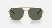 Gold aviator sunglasses with dark green tinted lenses and curved metal frame