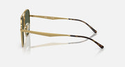 Gold aviator sunglasses with light green lenses and brown-patterned temple arms