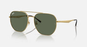 Gold aviator sunglasses with dark green lenses and angular metal temple details