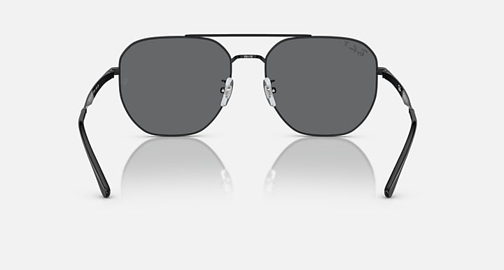 Ray-Ban aviator sunglasses, dark grey lenses with black frame and nose bridge