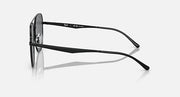 Ray-Ban aviator sunglasses, side view with black frame and dark lenses