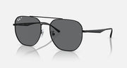 Ray-Ban aviator sunglasses with dark grey lenses and black frame