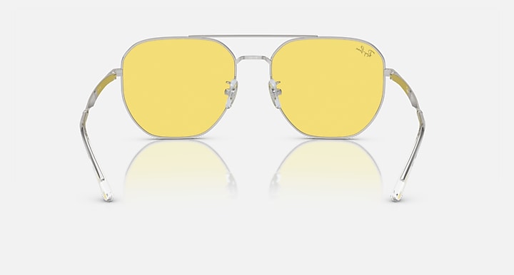 Ray-Ban aviator sunglasses with yellow mirrored lenses and silver-tone frame, front view