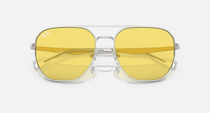 Ray-Ban aviator sunglasses with yellow mirrored lenses and gold-tone frame, front view
