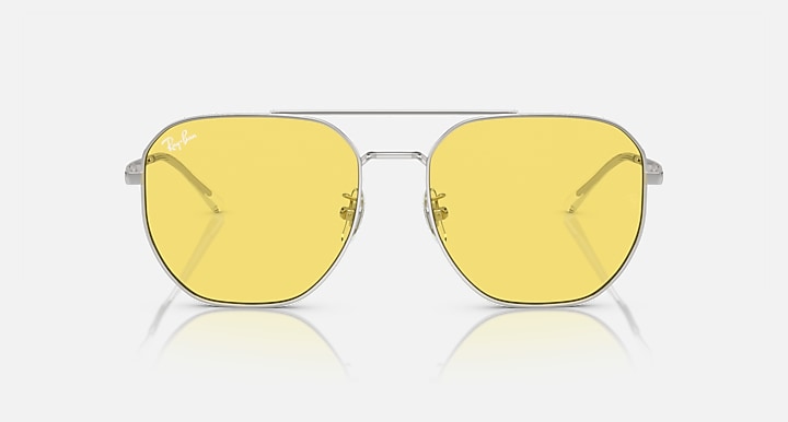Ray-Ban aviator sunglasses with yellow mirrored lenses and silver-tone frame, front view