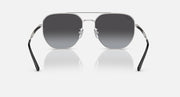 Ray-Ban aviator sunglasses with silver frame and dark grey lenses, centered view