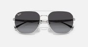 Ray-Ban aviator sunglasses with silver frame, dark lenses, front view