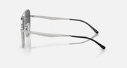 Ray-Ban aviator sunglasses, side view with silver frame and dark lenses