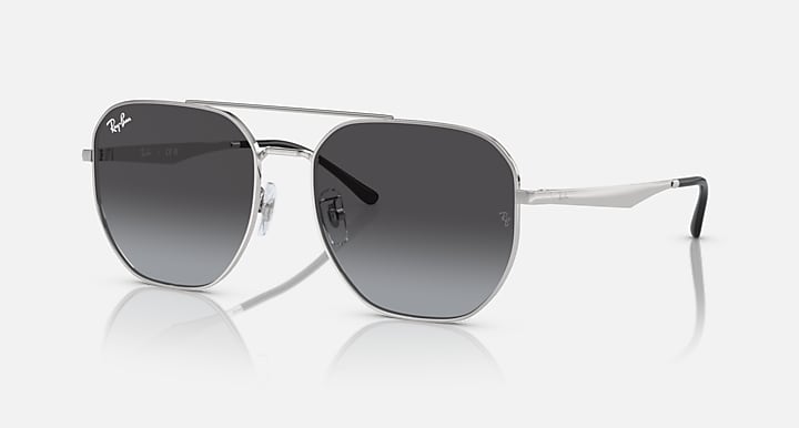 Ray-Ban aviator sunglasses, silver frame with dark gradient lenses