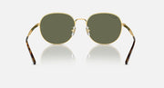 Round gold sunglasses with dark olive lenses and curved patterned temples