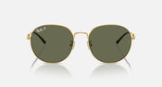Round gold sunglasses with dark olive lenses, front view