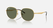 Round gold sunglasses with dark olive lenses and thin metal temples