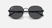 Round black sunglasses with dark gray tinted lenses and metal bridge