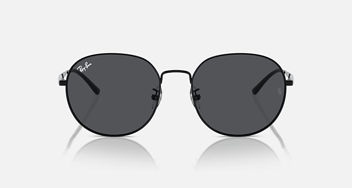 Round black sunglasses with dark gray lenses, front view