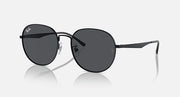 Round black sunglasses with dark gray lenses and thin metal temples