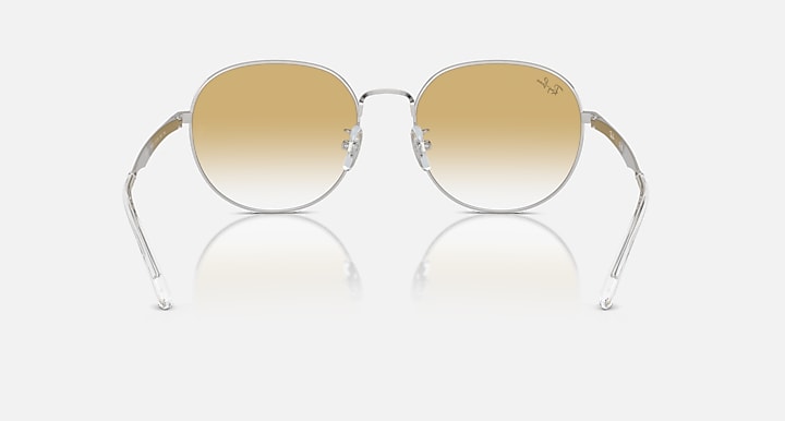 Round metal sunglasses with silver frame and tan gradient lenses, front view