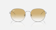 Round metal sunglasses with silver frame and tan gradient lenses, front view