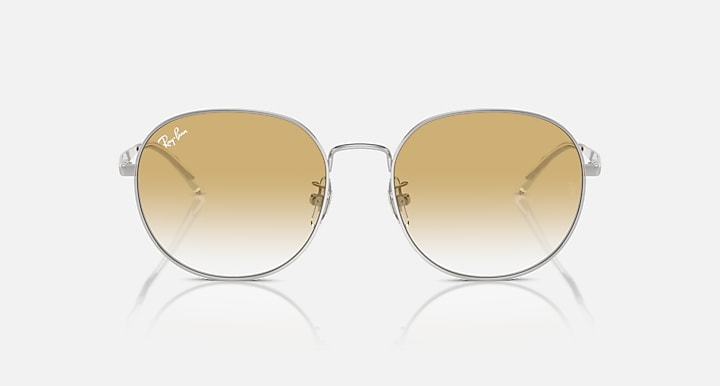 Round metal sunglasses with silver frame and tan gradient lenses, front view