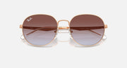 Round metal sunglasses with rose gold frame and deep brown gradient lenses, front view