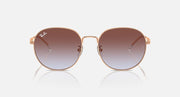 Round metal sunglasses with rose gold frame and dark brown gradient lenses, front view