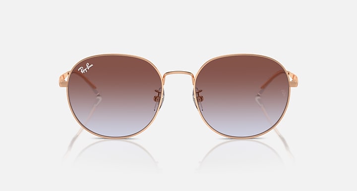 Round metal sunglasses with rose gold frame and dark brown gradient lenses, front view