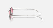 Hexagonal sunglasses side profile with pink mirrored lenses and rose-pink frame arms