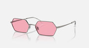 Hexagonal sunglasses with pink mirrored lenses and rose-pink metal frame
