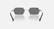 Hexagonal dark mirrored sunglasses with gold frame and black temples